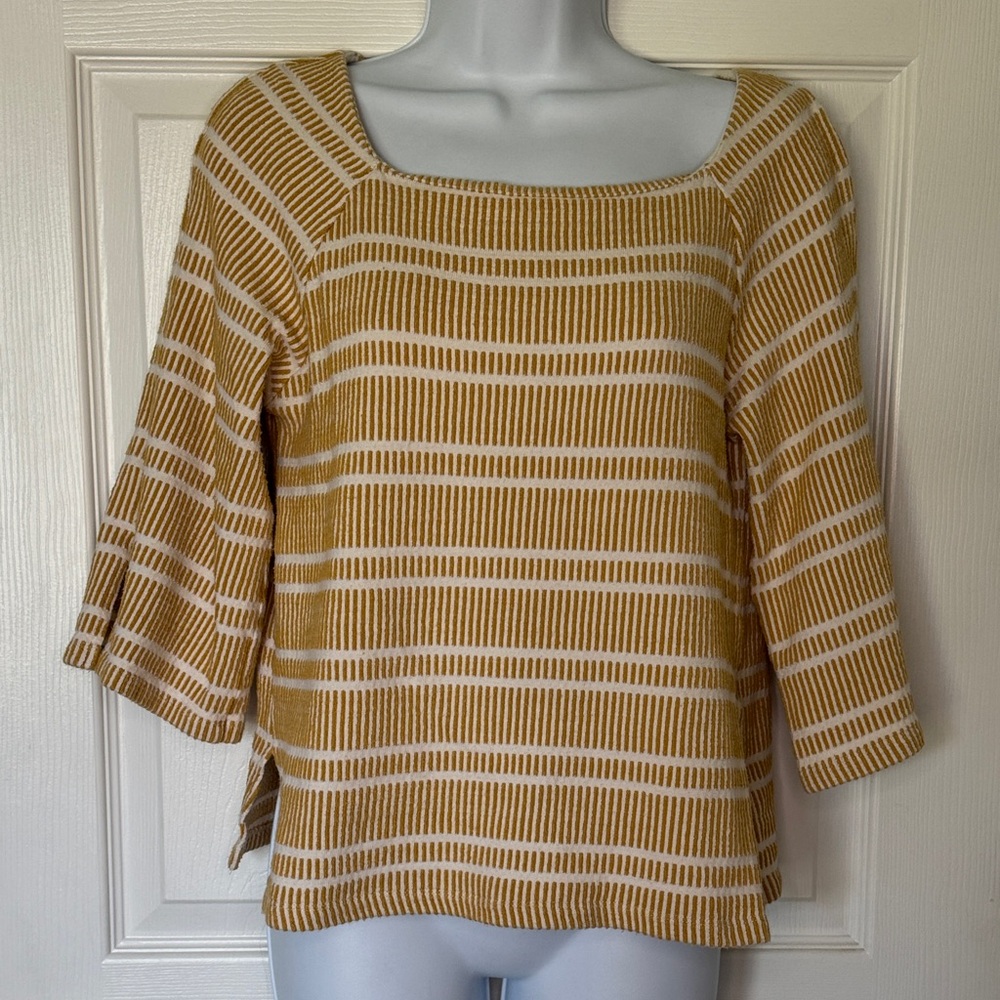 Anthropologie postmark Mustard and White Striped sweater